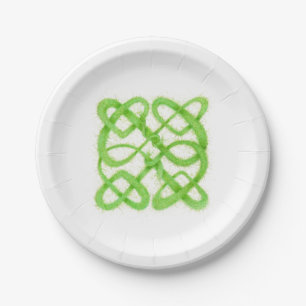 GREEN CELTIC KNOT Round Paper Plates