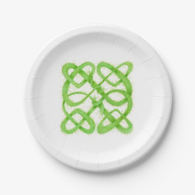 GREEN CELTIC KNOT Round Paper Plates (Front)