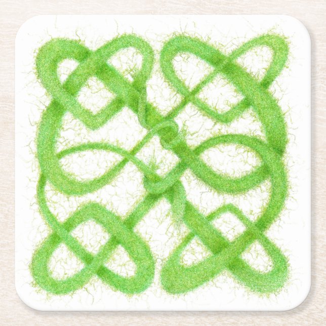 GREEN CELTIC KNOT Square Paper Coasters (Front)