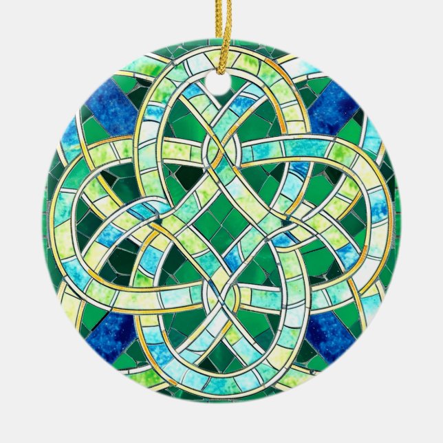 Green Celtic Knot Stone Mosaic Ceramic Tree Decoration (Front)