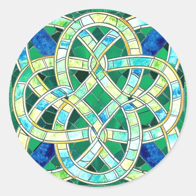 Green Celtic Knot Stone Mosaic Classic Round Sticker (Front)