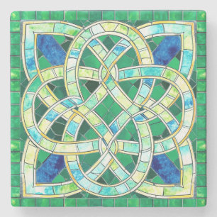 Green Celtic Knot Stone Mosaic Coaster