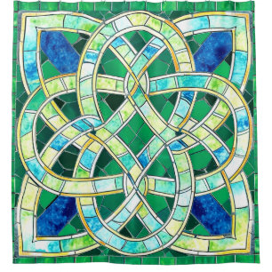Green Celtic Knot Stone Mosaic Shower Curtain