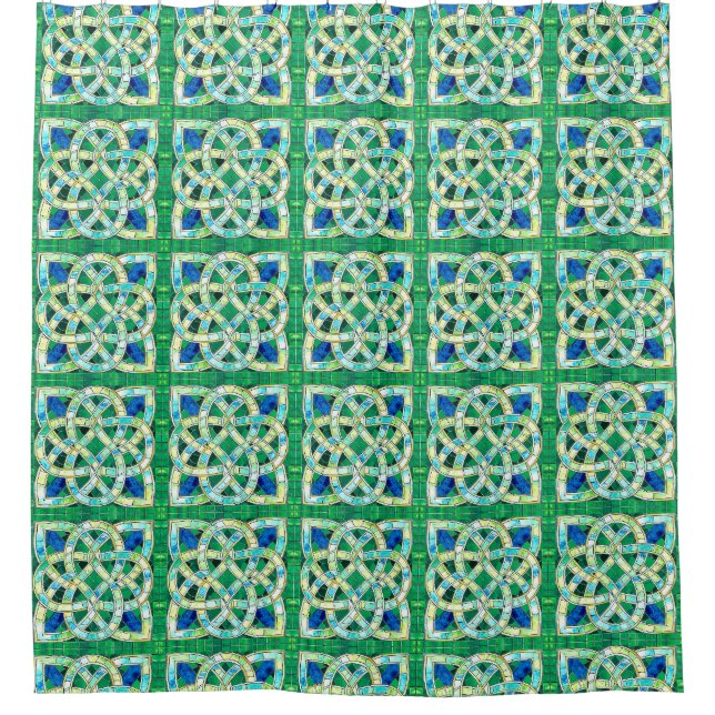 Green Celtic Knot Stone Mosaic Shower Curtain (Front)