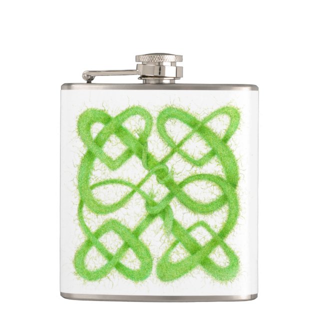 GREEN CELTIC KNOT Vinyl Wrapped Flask (Front)
