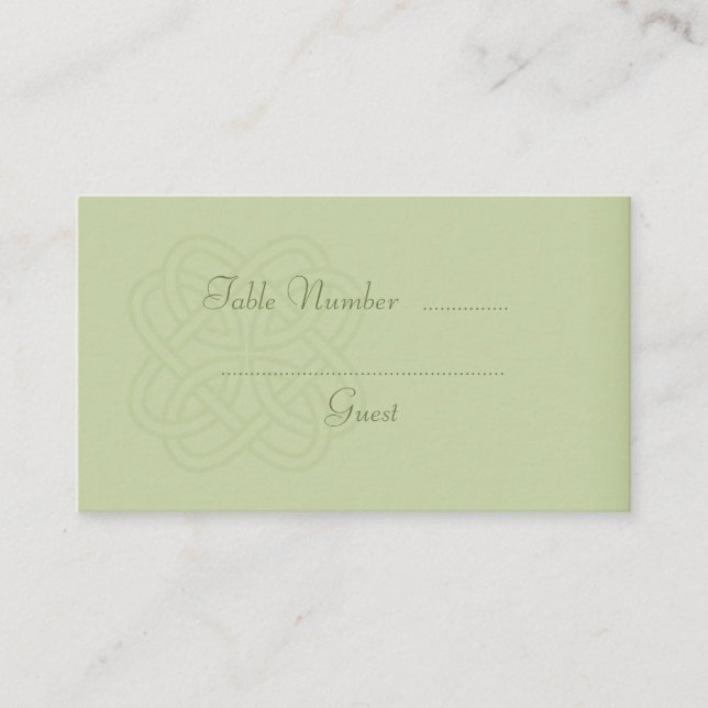 Green Celtic Knot Wedding Table Place Cards (Front)