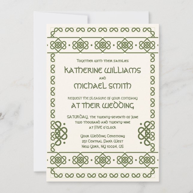 Green Celtic Knots Wedding Invitations (Front)