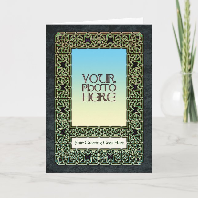 Green Celtic Knotwork Photo Frame Greeting Card (Front)