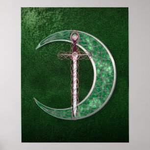 Green Celtic Moon Poster