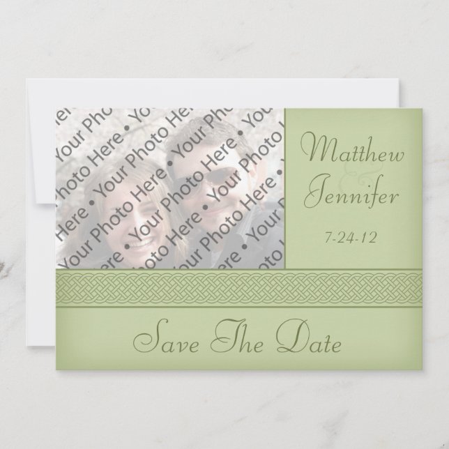 Green Celtic Photo Save the Date Announcement (Front)