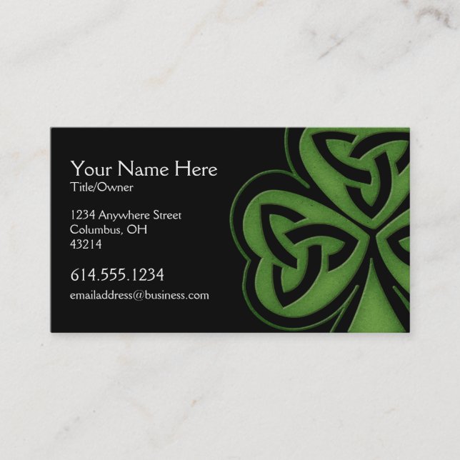 Green Celtic Shamrock Design 1 Irish Business Card (Front)