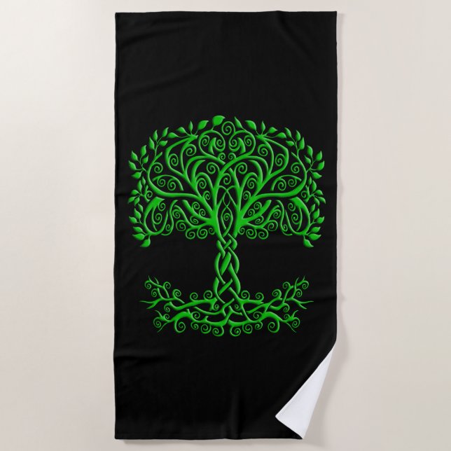 Green Celtic Tree Of Life Beach Towel (Front)