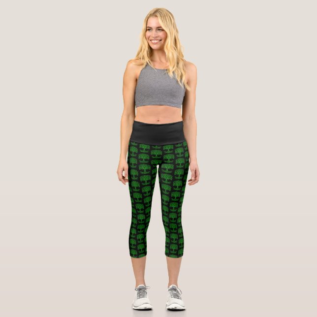 Green Celtic Tree Of Life Capri Leggings (Front)