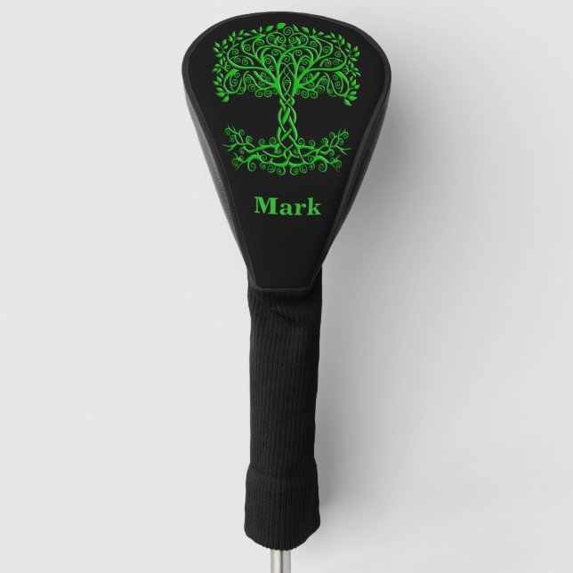 Green Celtic Tree Of Life Golf Head Cover (Front)