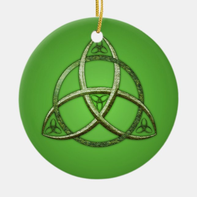Green Celtic Trinity Knot Ceramic Tree Decoration (Front)