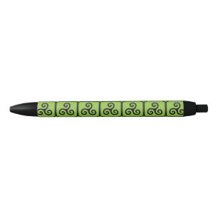 Green Celtic Triskele Tiled   Black Ink Pen