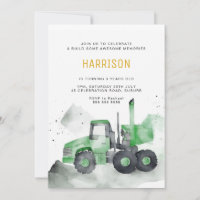 Green Cement Truck Birthday Invitation