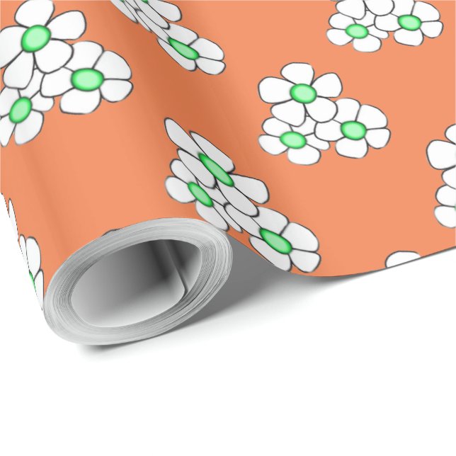 Green Centred Daisy Wrapping Paper (Roll Corner)