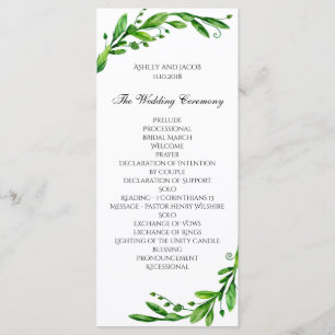 Green ceremony program. Garden wedding. Greenery Programme