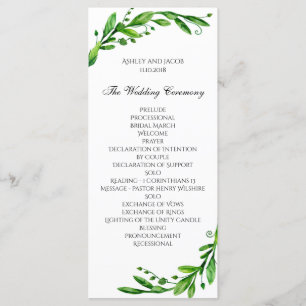 Green ceremony program. Garden wedding. Greenery Programme