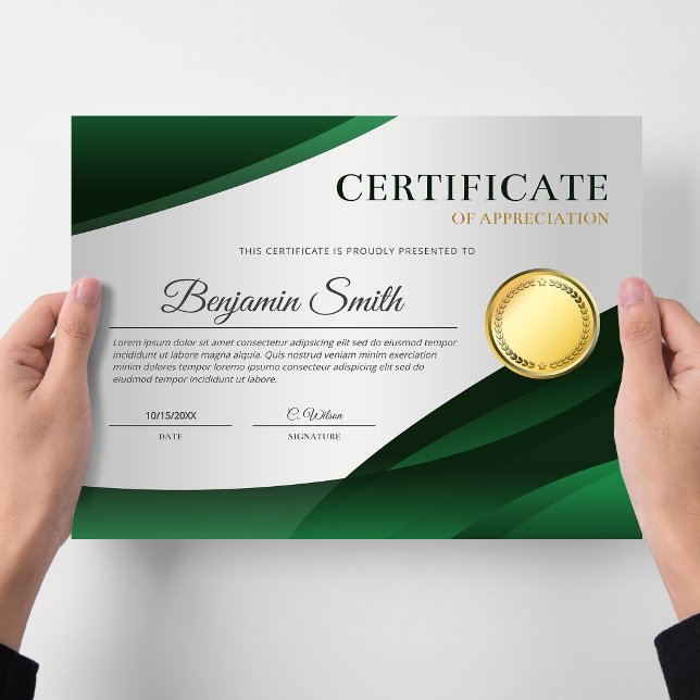 Green Certificate of Appreciation Award Flyer (Certificate Award)