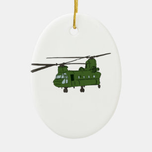 Green CH-47 Chinook Military Helicopter Ceramic Tree Decoration