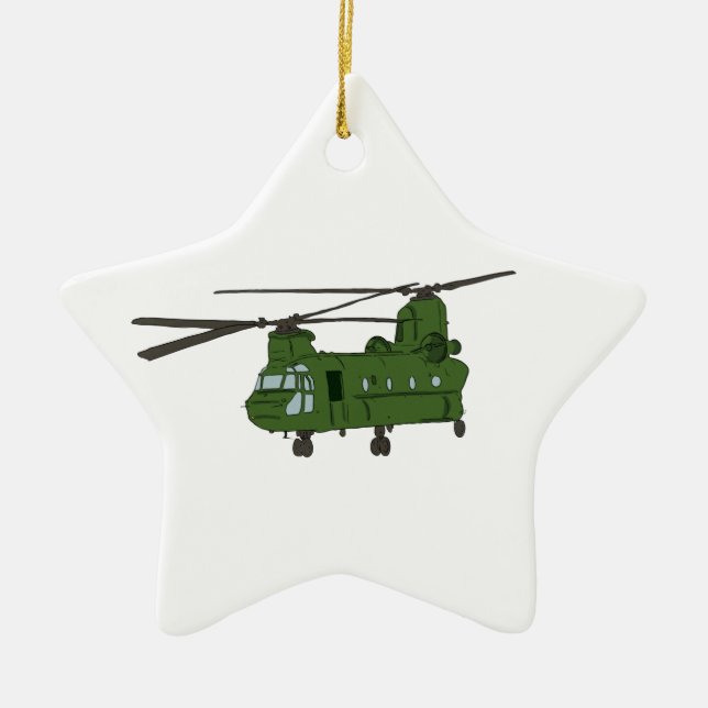 Green CH-47 Chinook Military Helicopter Ceramic Tree Decoration (Front)