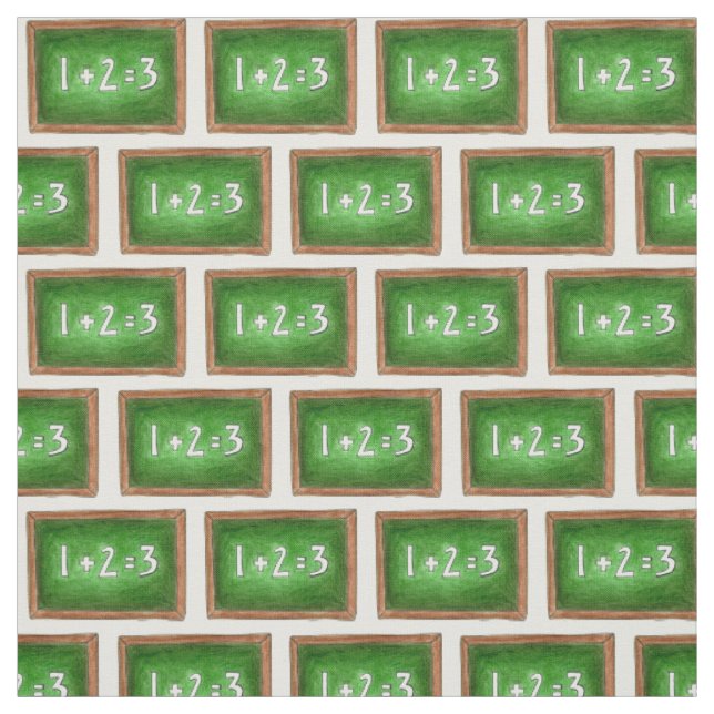 Green Chalkboard 1+2=3 Math Teacher School Slate Fabric (Swatch)