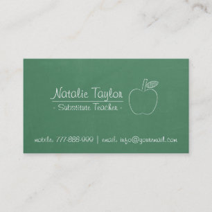 Green Chalkboard Apple Substitute Teacher Tutor Business Card