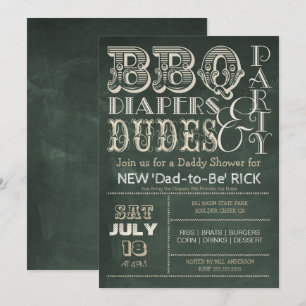 Green Chalkboard BBQ Diapers & DUDES Baby Shower Invitation