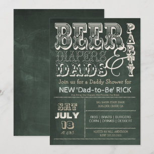 Green Chalkboard BEER Diapers & DADS Baby Shower Invitation
