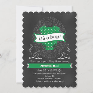 Green Chalkboard Boy Baby Shower Invite