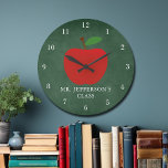 Green Chalkboard Custom Teacher School Classroom Large Clock<br><div class="desc">Cute custom elementary school teacher classroom clock with a green chalkboard background and a simple red apple on the front. Add your substitute teacher or tutor contact information. This customised vintage looking gift also can be used for principals,  superintendents,  or any other educator in the school district.</div>