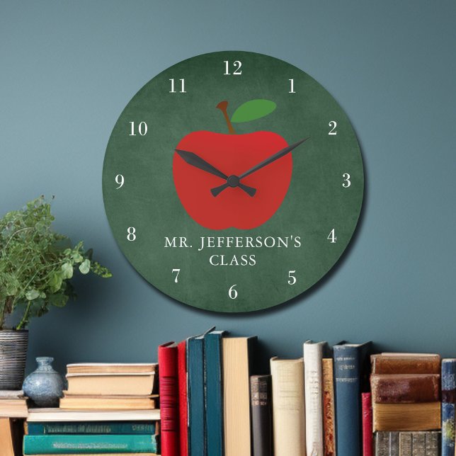 Green Chalkboard Custom Teacher School Classroom Large Clock (Creator Uploaded)
