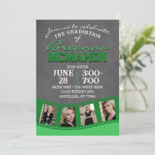 Green Chalkboard Filmstrip 5 Picture Graduation Invitation