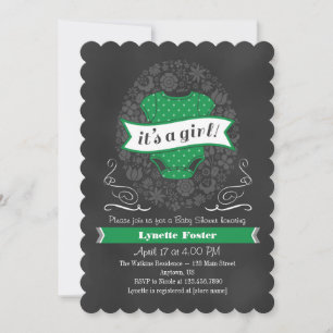 Green Chalkboard Girl Baby Shower Invite
