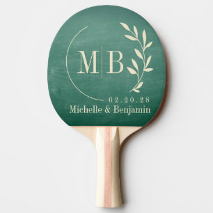 Green Chalkboard Leaf Wedding Monogram Ping Pong Paddle
