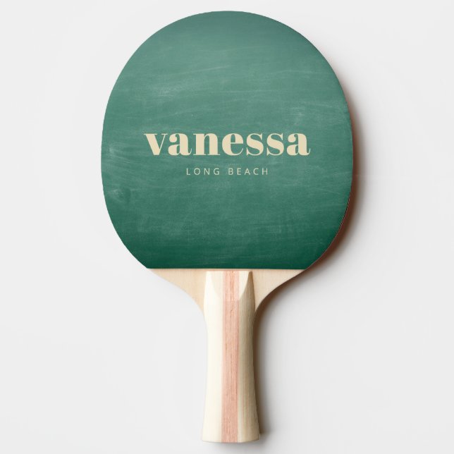 Green Chalkboard Minimal Modern Classic Name Ping Pong Paddle (Back)