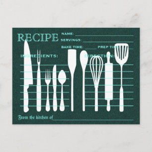 Green Chalkboard Retro Recipe Card Kitchen Tools