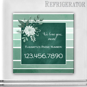 Green Chalkboard Striped Floral Magnet