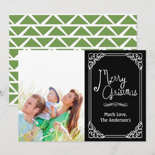 Green Chalkboard Typography Merry Christmas Photo Holiday Card (Front/Back)