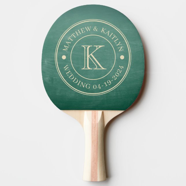 Green Chalkboard Wedding Monogram Ping Pong Paddle (Back)