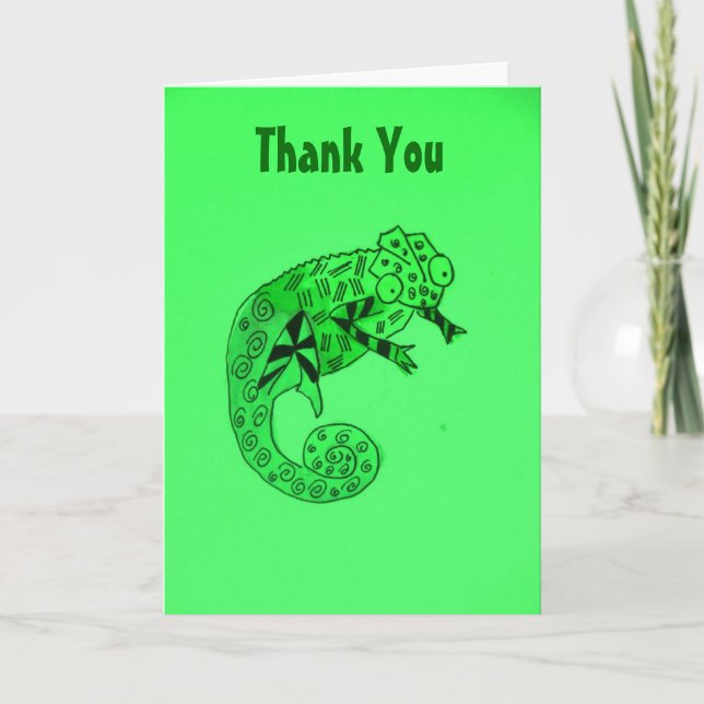 Green chameleon ink Thank You Card (Front)