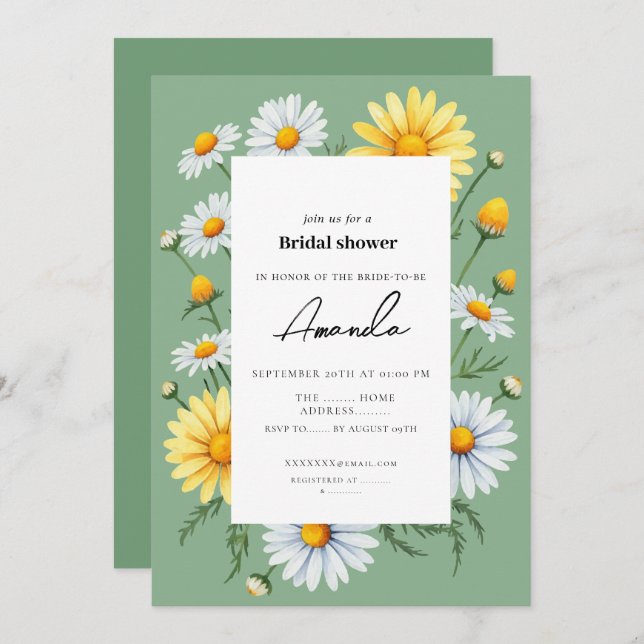 Green Chamomile Bridal Shower Invitation (Front/Back)