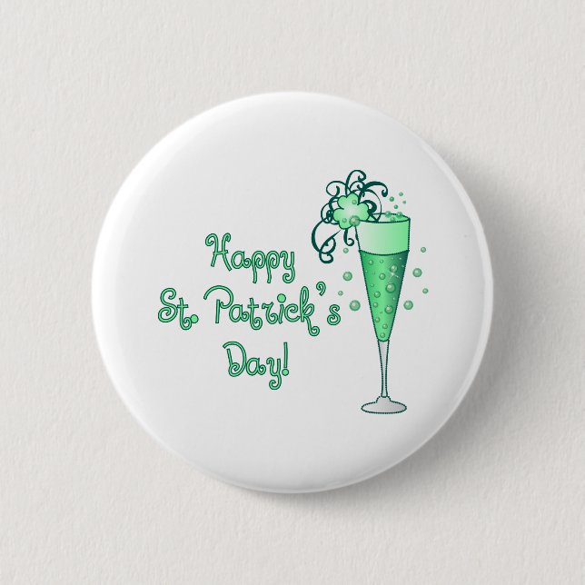 Green Champagne 6 Cm Round Badge (Front)