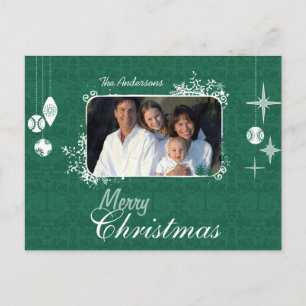 Green Chandelier Christmas Family  Photo Postcard