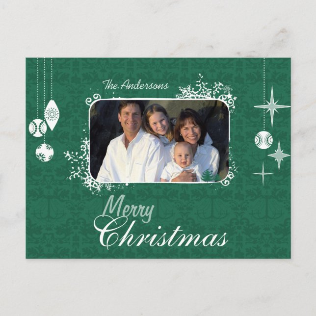 Green Chandelier Christmas Family  Photo Postcard (Front)