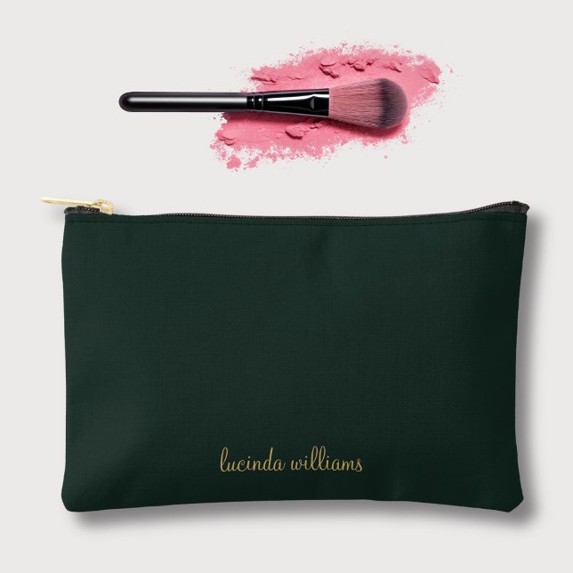 Green Charcoal | Chic Gold Script Monogram Accessory Pouch (Creator Uploaded)