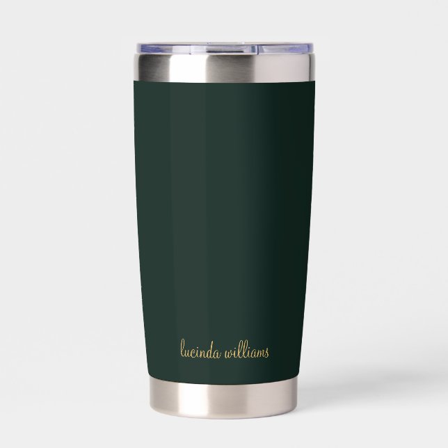 Green Charcoal  & Gold Script Monogram Insulated Tumbler (Front)