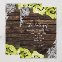 Green Chartreuse Floral Roses Wood Lace Wedding